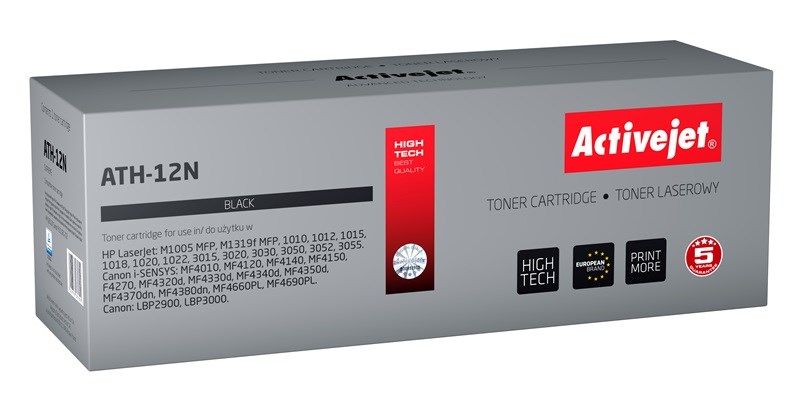 Activejet ATH-12N Toner (zamiennik HP 12A Q2612A, Canon FX-10, Canon CRG-703; Supreme; 2300 stron; czarny)