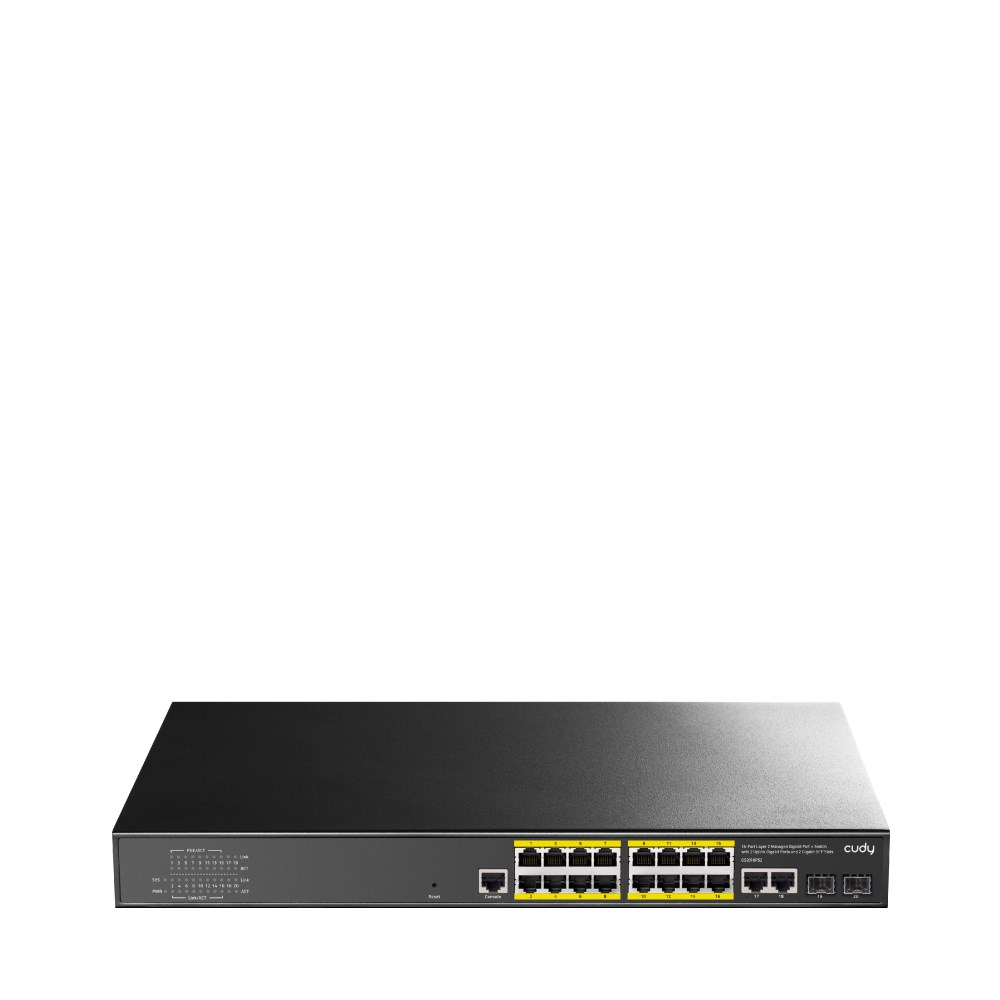 Switch CUDY GS2018PS2-200W 16-Port Gigabit L2 Managed PoE+ 200W 2xGbE Uplink 2xSFP